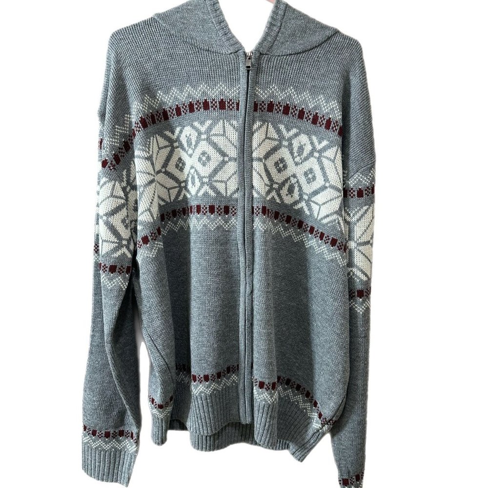 Blacksmith Men’s Size 2XL Hooded Sweater Gray Fair Isle Nordic Zip Hoodie NEW